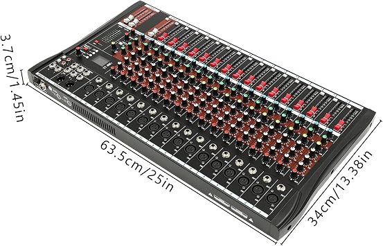 Professional Audio Mixer 16 Channel DJ Mixer Sound Board Console Stereo Sound Mixer with EQ Bluetooth USB Input 48V Phantom Power for DJ Recording Studio Karaoke KTV Music Effect