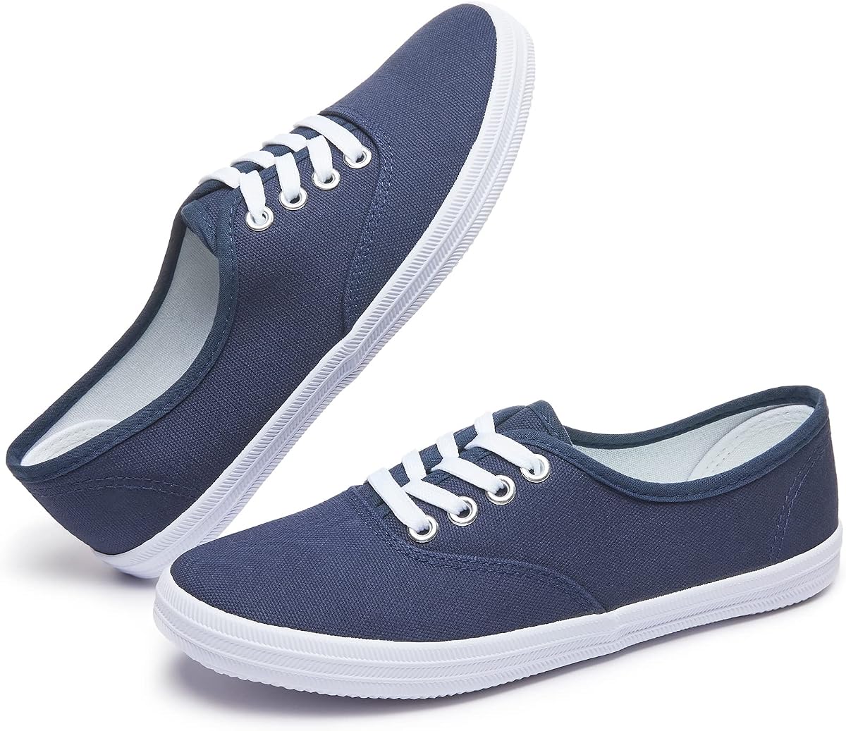 Zapatillas de deporte de lona blancas para mujer Zapatos de tenis informales con cordones y parte superior baja