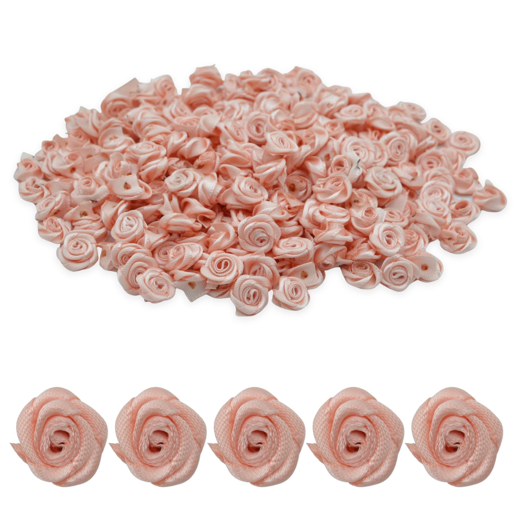 celloexpress 15mm Blush Satin Ribbon Roses - Small Flower Buds - Crafts, Embellishments (Pack of 50)