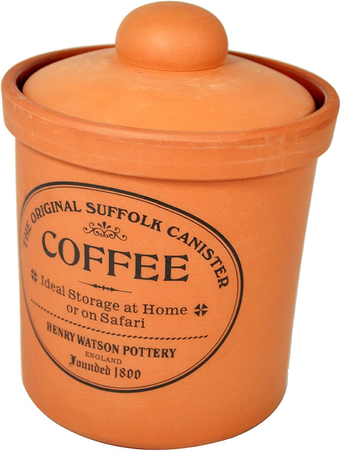 Airtight Coffee Canister - Terracotta, Made in England - 11cm x 16cm The Original Suffolk Collection, Hand Turned Ceramic Lid.