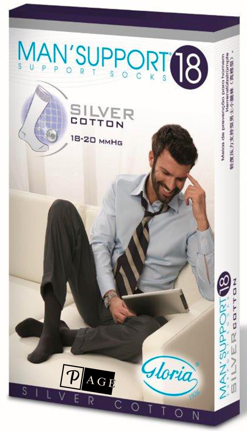 Gloria Med MAN SUPPORT 18 Calze a Compressione Graduata, Cotton Silver Q-skin, 18-20 mmHg, Gambaletti Uomo