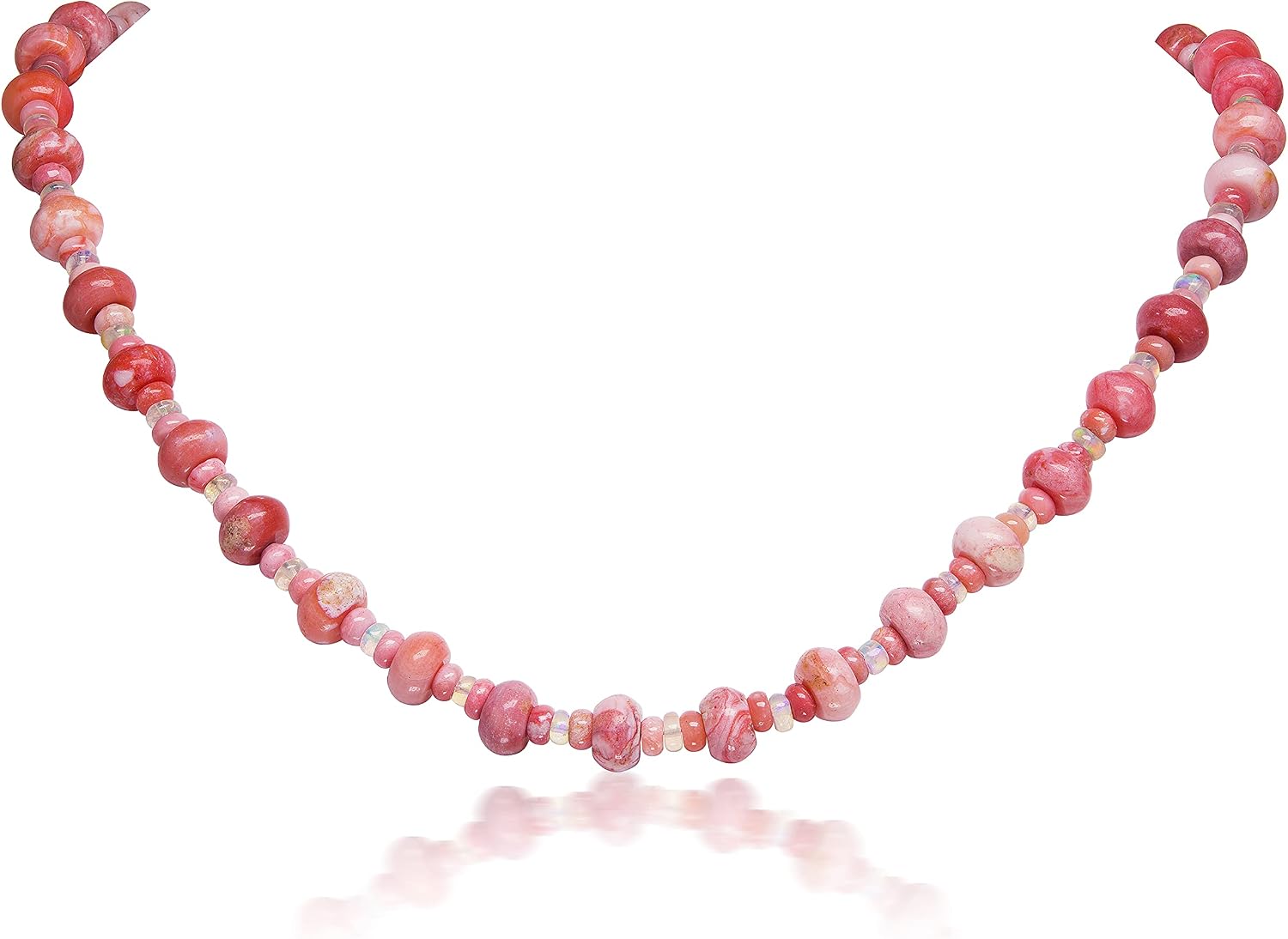 Pink Opal Bead Necklace in Sterling Silver