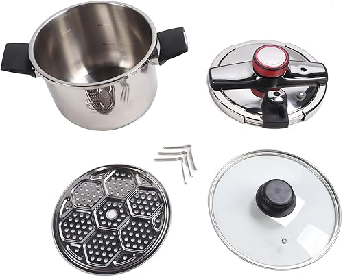 Miniatura 6 de Olla a presión de acero inoxidable, olla a presión de 80KPA 6L con válvula de seguridad, olla de cocción a presión giratoria universal para estufas