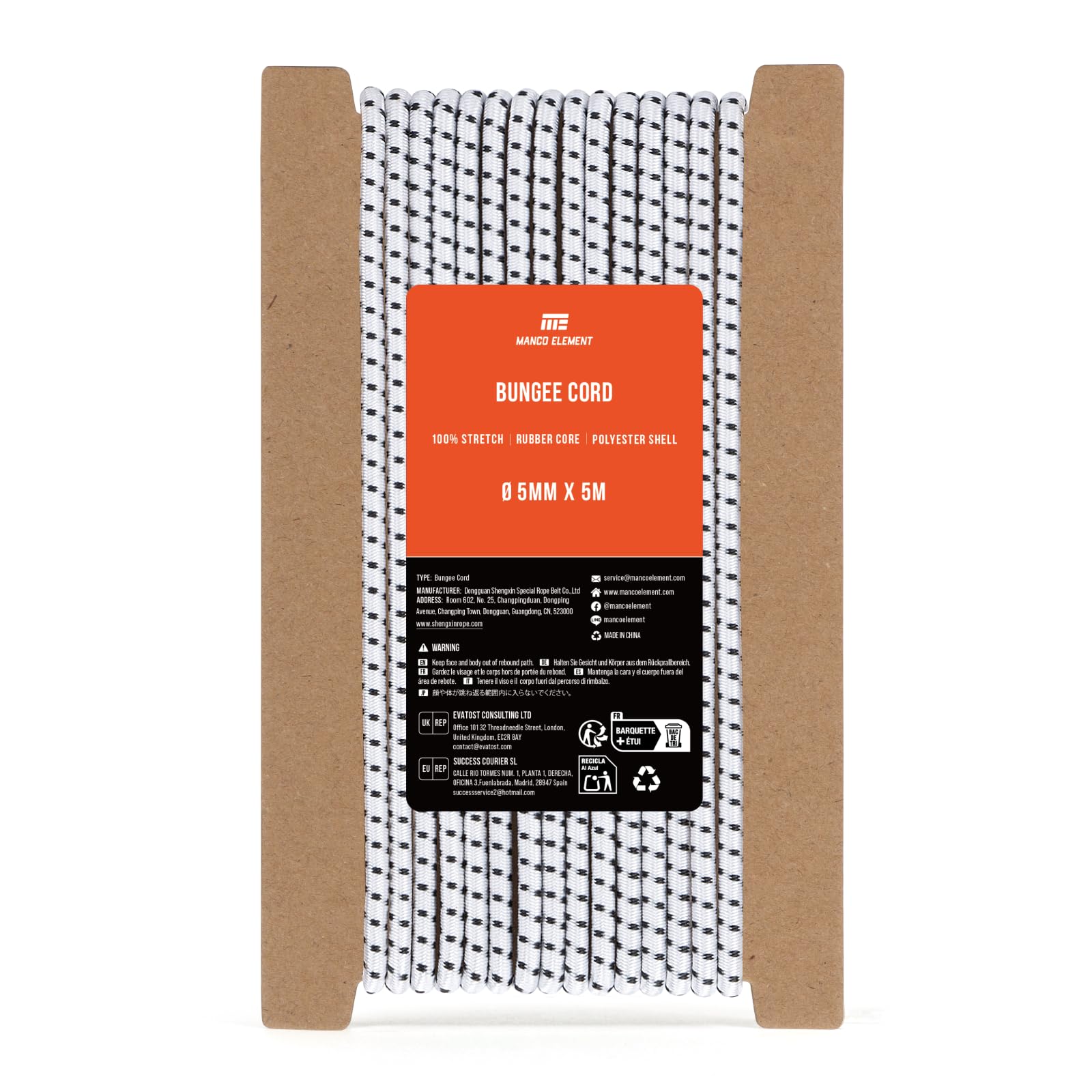 Manco Element White/Black Bungee Cord 5Mm X 5M Elastic Cord Shock Cord