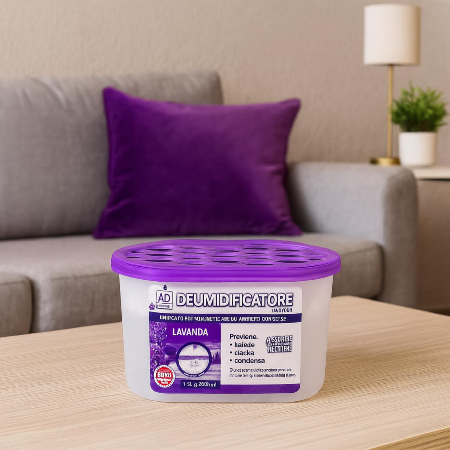 Virsus 12 Deumidificatori assorbiumidità con cristalli idrofili da 400ml, 14x7x8 cm, elimina condensa, umidità, muffa cattivi odori, Fragranze: Limone, Lavanda, Ocean -9704F