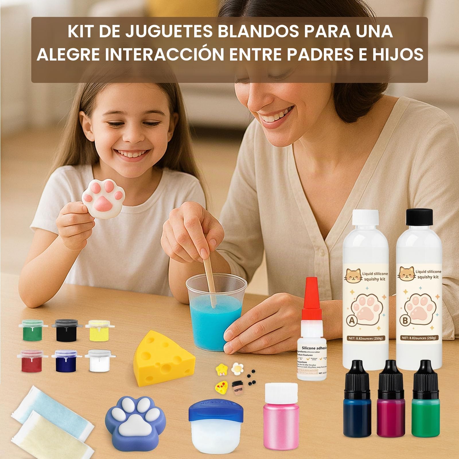 LAMXIN Fabrica Squishy, 18 oz, Kit Para Armar Squishys, Mezcla De Resina Epoxi De Silicona LíQuida Con ProporcióN Ab 1:1 Con 3 Moldes (UñA De Gato, HáMster, Queso)