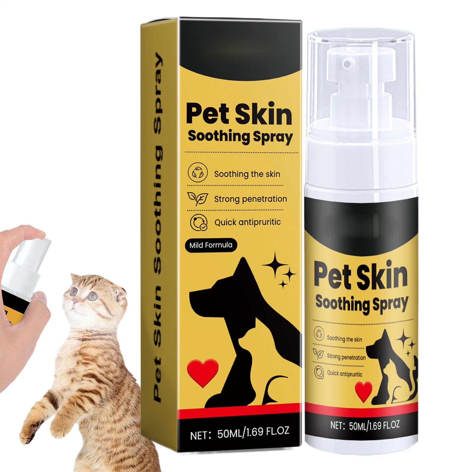 Cat Skin Spray, Soothing Cat Spray | Outdoor Spray 50ml | Pet Health Supplies, Portable Daily Kitten Care for Clean and Soft Skin
