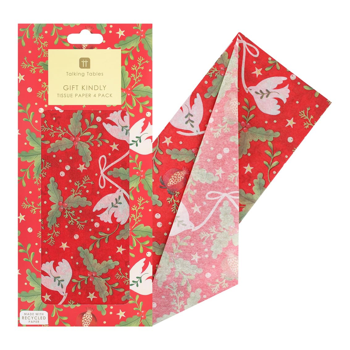 Talking Tables 4 x Christmas Tissue Paper Sheets Red 50x70cm Recyclable FSC Gift Wrapping Paper for Bags, Boxes, Crafting and Festive Gift Presentation