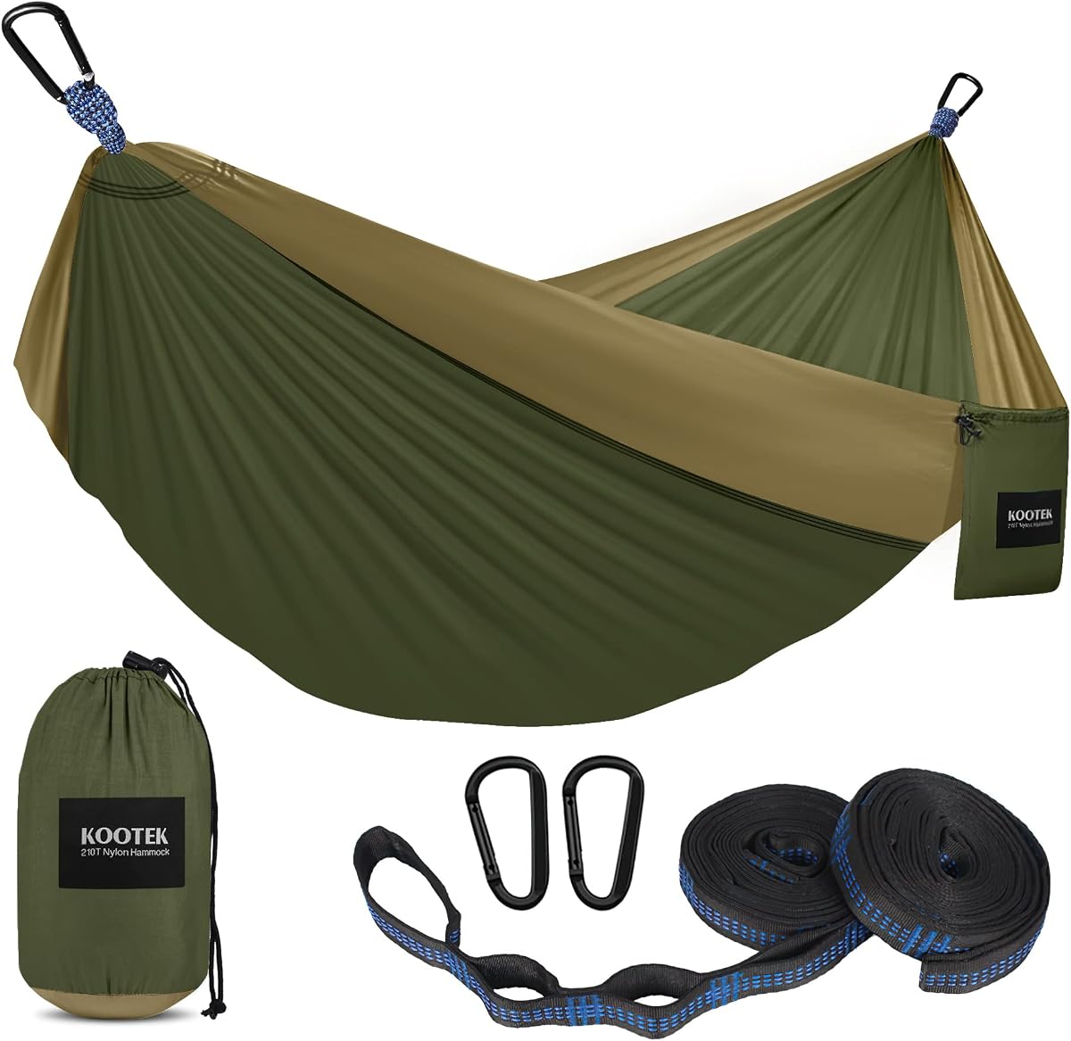 Camping Hammock 500lbs Capacity Outdoor Camping Essentials, Double | Outside&Indoors, Tree-Friendly Straps, Attached Carry Bag, 210T Parachute Nylon, D-Shaped Carabiners, Lightweight, Hand Wash