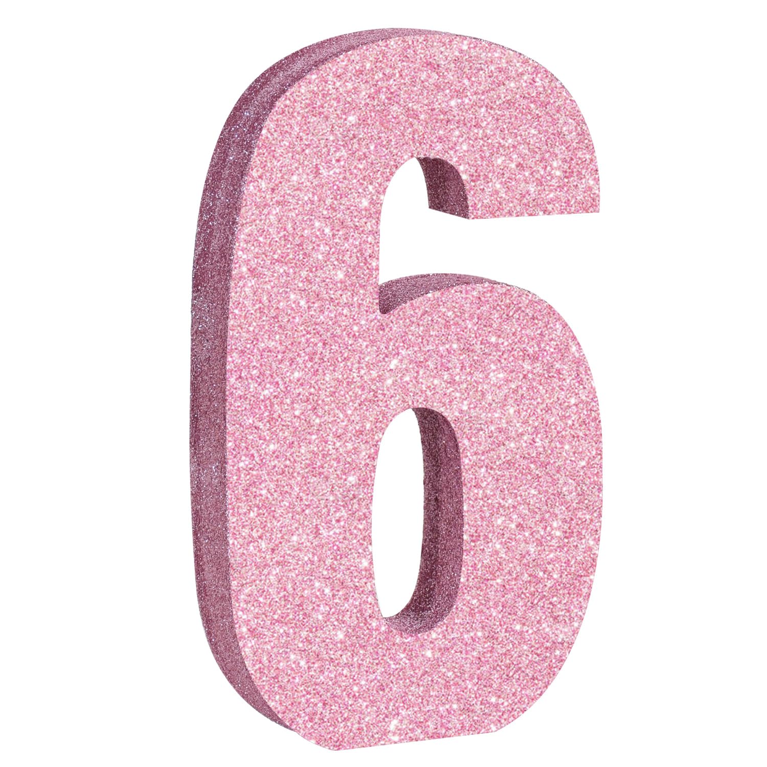 TONIFUL 7.8 Inch Pink Glitter Number 6 Wooden Table Centerpiece Pink Birthday Party Decorations,Digit 6 for Birthday,New Year,Graduation,Bridal Shower