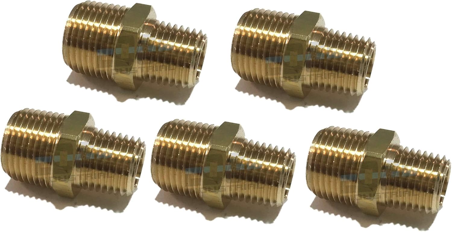Brass REDUCING HEX Nipple 3/8" x 1/4" Male NPT MNPT Fuel/AIR/Water/Oil/Gas WOG (Qty 010)