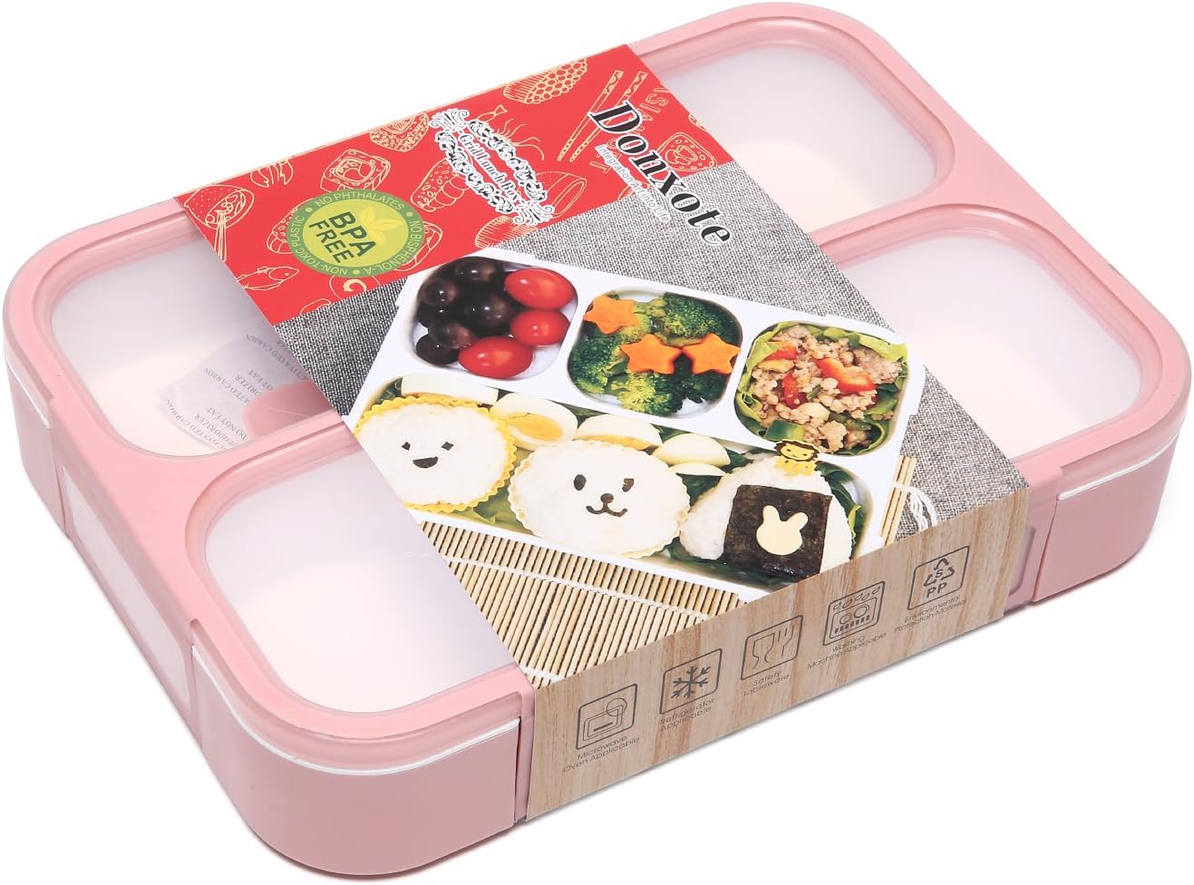 Donxote Plastic and Silicone Food Container with Spoon, Leak Proof, 1000ml, Pink