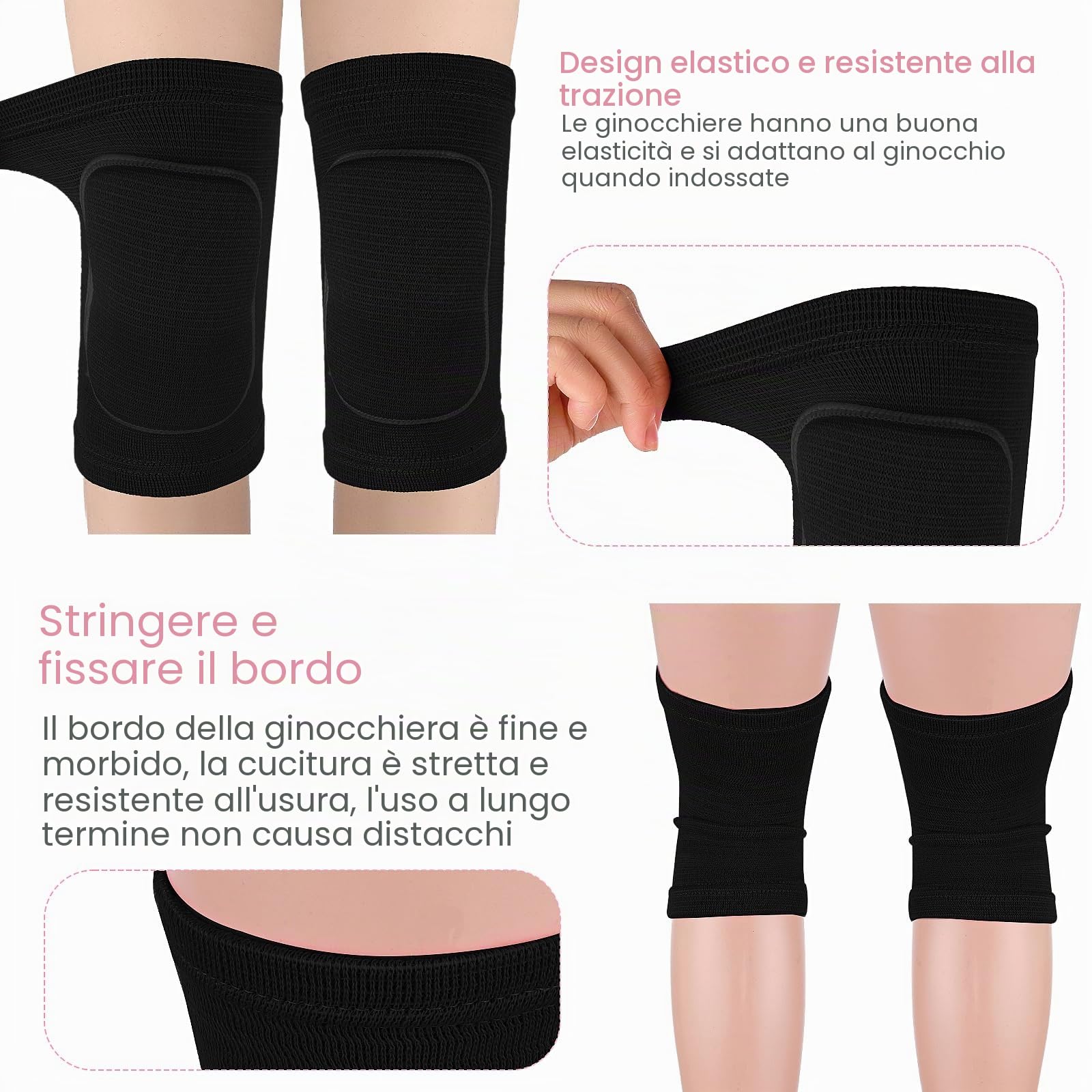 Ginocchiere per bambini, ginocchiere per danza per bambini, spugna addensata per ginocchiere da pallavolo, ginocchiera sportiva antiscivolo per giovani ragazze, ginocchiere elastiche e morbide per