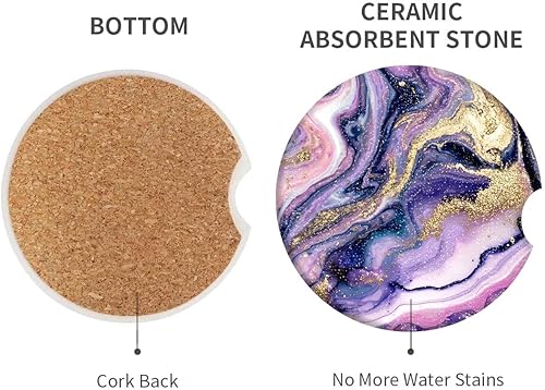 Miniatura 2 de Britimes Posavasos absorbentes para automóvil, paquete de 2 unidades, para portavasos de cerámica, piedra de cerámica de 2.56 pulgadas y base