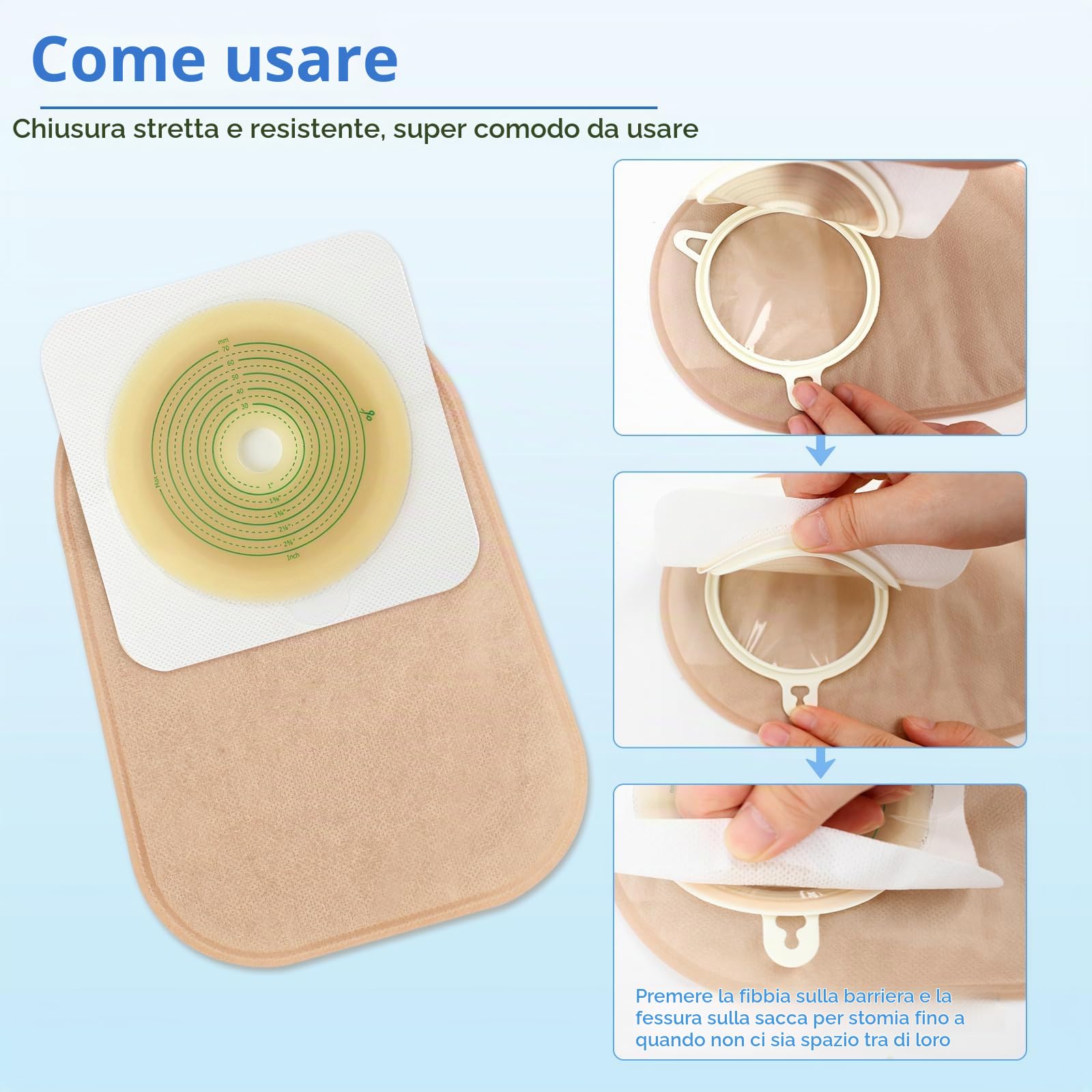 60 Pezzi Sacchetti Colostomia a 2 Pezzi, Estremità Chiusa, 70 Mm | 40 Sacchetti + 20 Barriere, Ritagliabili, Sistema Usa e Getta per Stomia Ileostomica, Ideale per Viaggi e Cura Stoma