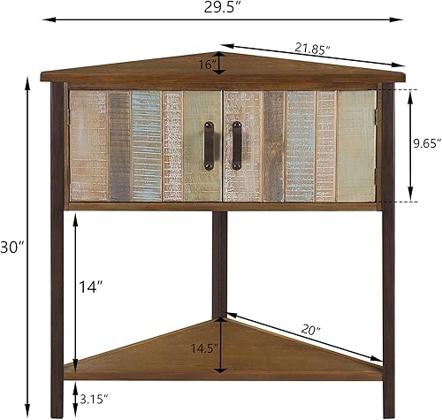 Vista 2 de Solid Wood Corner Cabinet with Storage - Entryway Cabinet with Storage, Small Space Solution for Living Room, Apartment, Rustic Cabin Style Accent