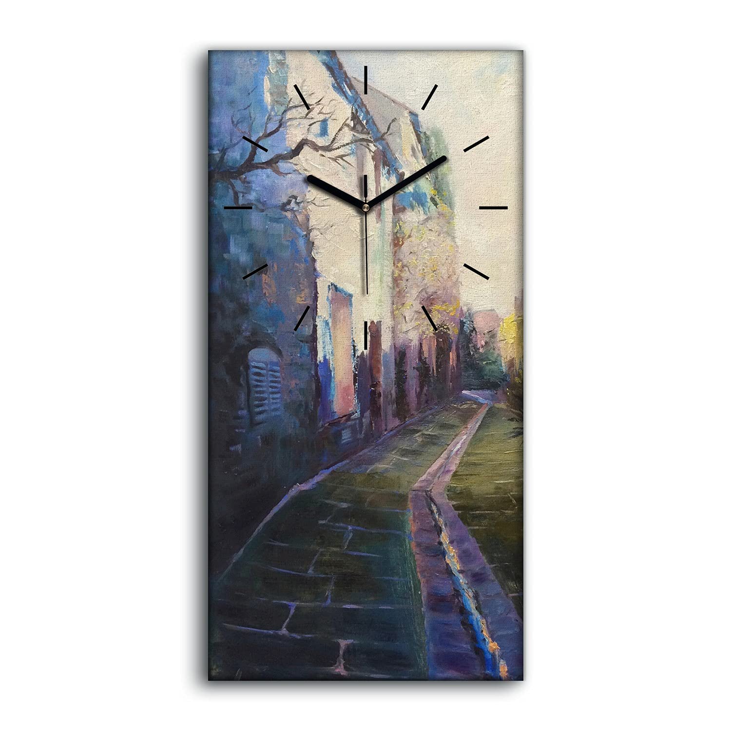 Horloge sur Toile 30x60cm Art Moderne Cadran Silencieux Décoration Route Vieille Ville