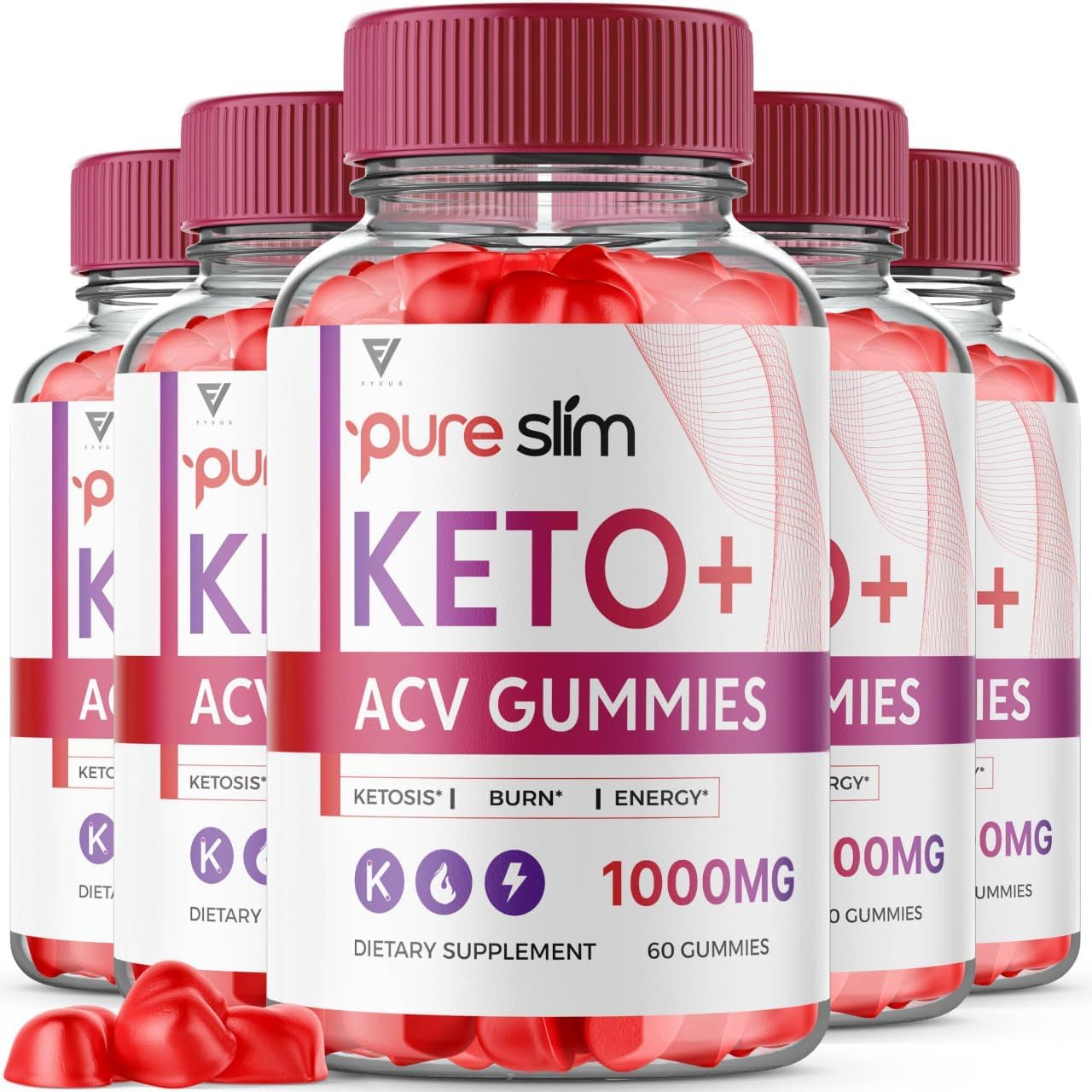 (5 Pack) Pure Slim Keto ACV Gummies, Pure Slim Keto ACV Gummies Advanced Weight Loss, Pureslim Keto + ACV Apple Cider Vinegar Supplement 1000MG, Keto Pure Slim Vitamin (300 Gummies)