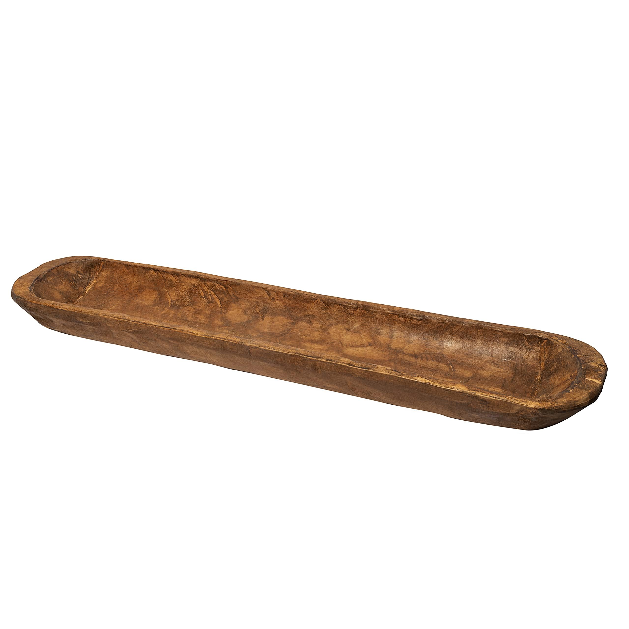 MAINEVENT Decorative Wooden Dough Bowl Decor 30 Inch, Rustic Wood Long Dough Bowl, Large Carved Dough Bowl, Long Wooden Bowl, Bread Shaped Bowl, Wooden Large Dough Bowl Centerpiece