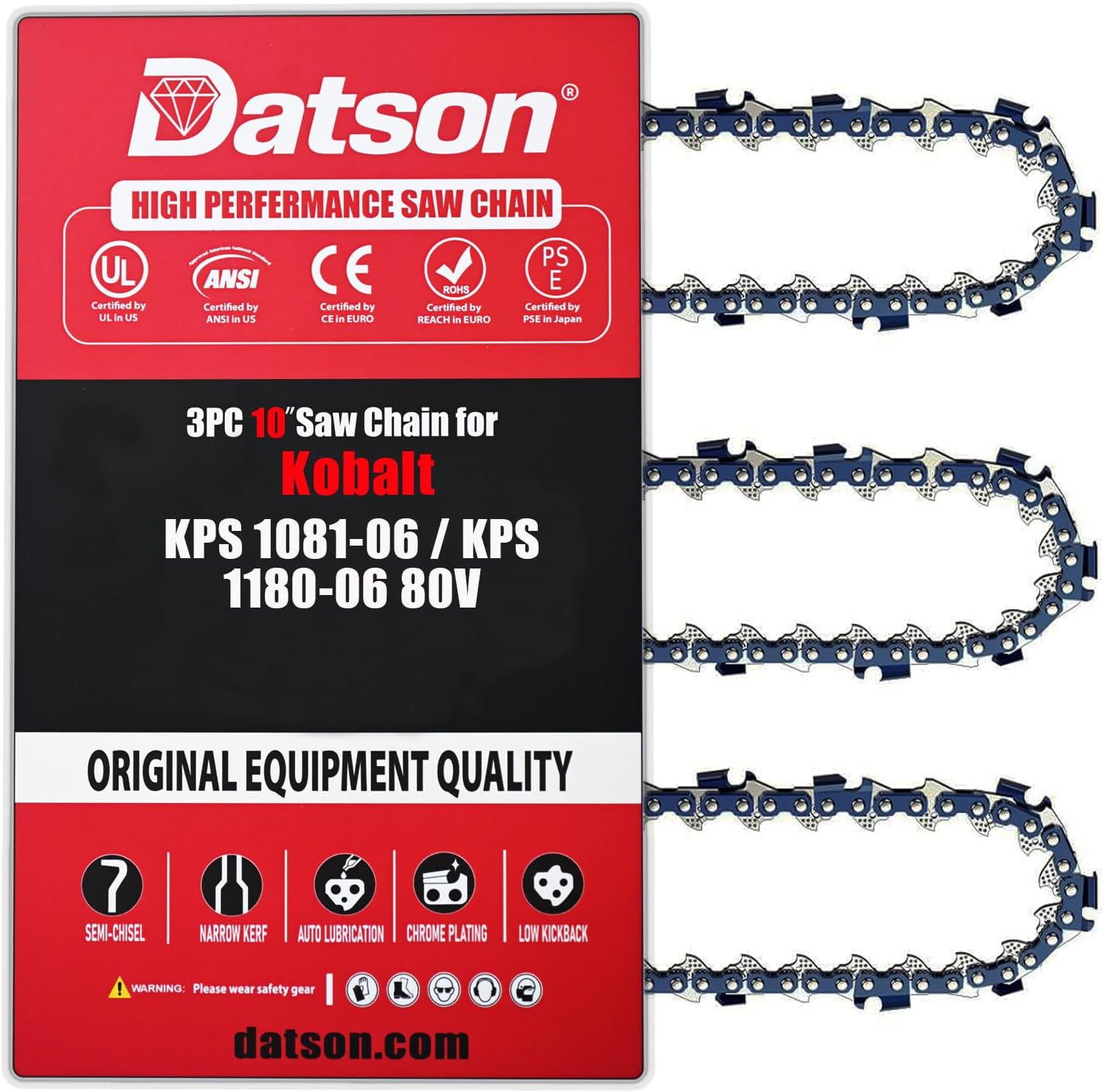 3PC 10 Inch Pole Saw Chain for Kobalt KPS 1081-06 / KPS 1180-06 80V, 10" Chainsaw Chains Replacement for Kobalt 80V KPS 2081-06 / KPS 2180-06 Polesaw, not fit 40V Pole Saw