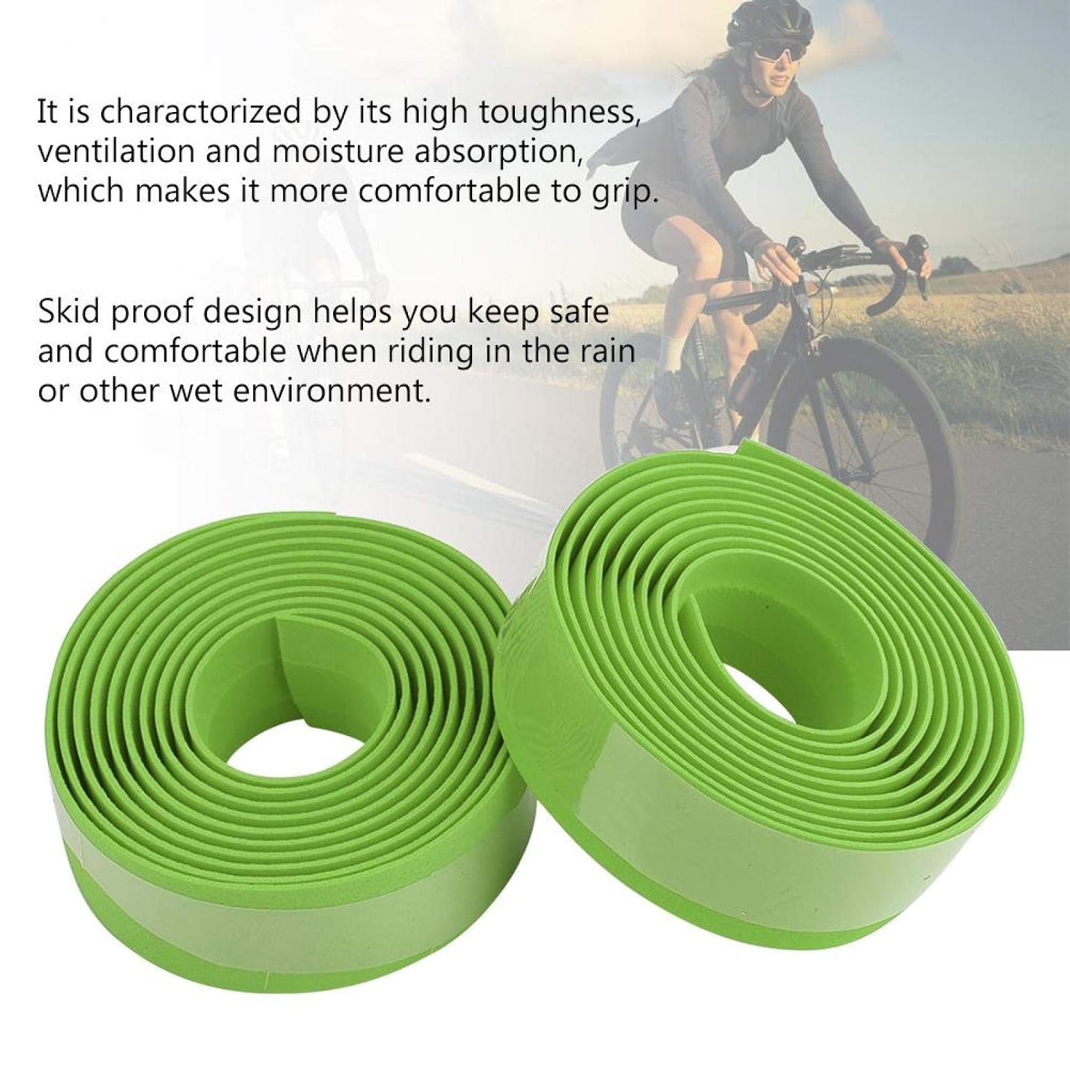FastUU Handlebar Tape, Easy to Install EVA High Toughness Skid Proof Handlebar Wrap Durable (Green)