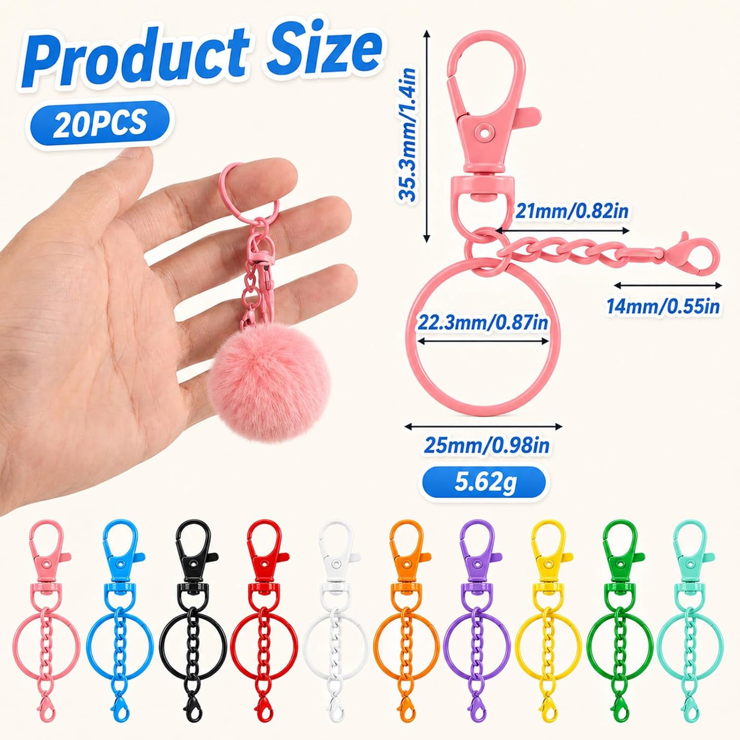 20Pcs Lobster Claw Clasp for Keychain Swivel Snap Hook with Key Ring image 2