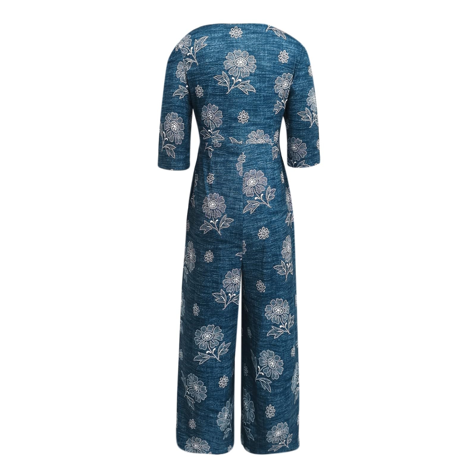 Damen Jumpsuit Boho Style V-Ausschnitt Halbarm Bequeme Freizeit Overalls Weite Hose Mit Tasche Elegante Einteiler Sommer