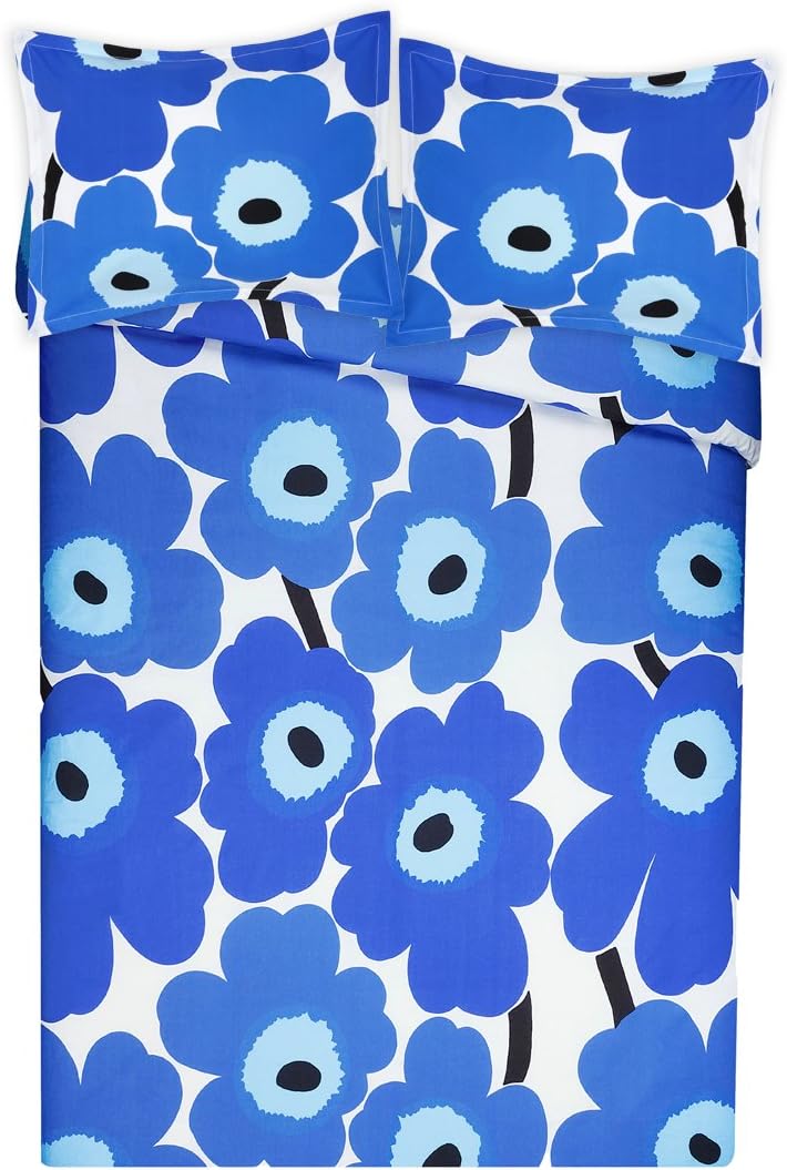 Marimekko - King Comforter Set, Cotton Bedding with Matching Shams, Lightweight Home Decor for All Seasons (Unikko Blue, King)