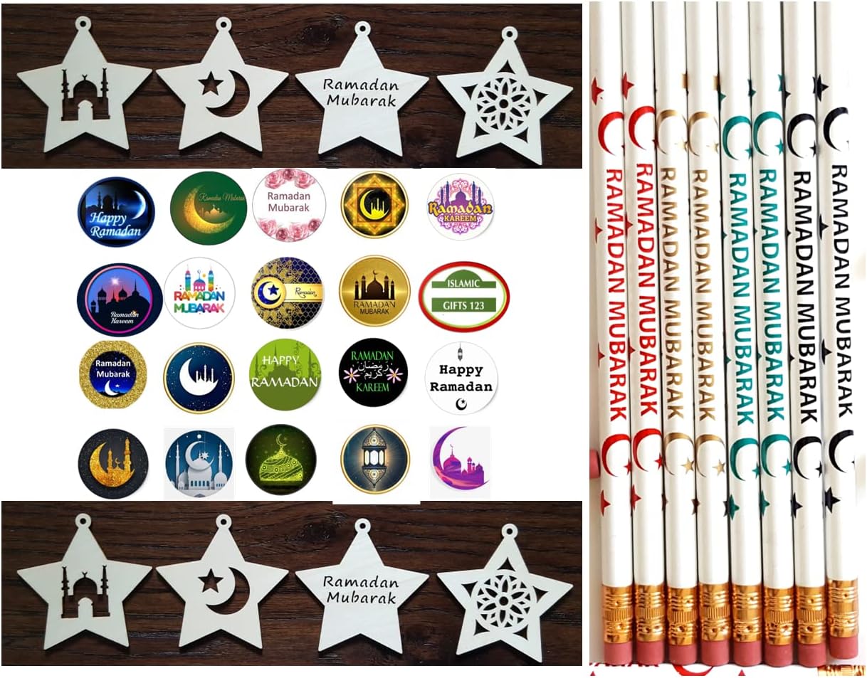 Ramadan Stickers(200) Ramadan Pencils 24+24 Wooden DIY Cutout Happy Ramadan Kareem Ramadan Gifts For KIds Arabic Novelty Moroccan Egyptian Lantern stickers رمضان مبارك