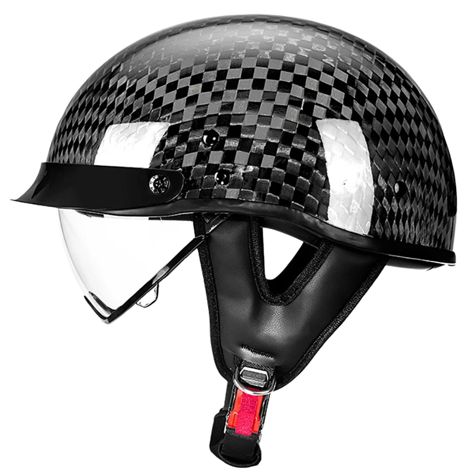 Kask motocyklowy vintage z wizjerem, kask z włókna węglowego dla kobiet i mężczyzn, kask do cruiser, motoroweru i skutera, homologacja ECE 7,M (56-57 cm)