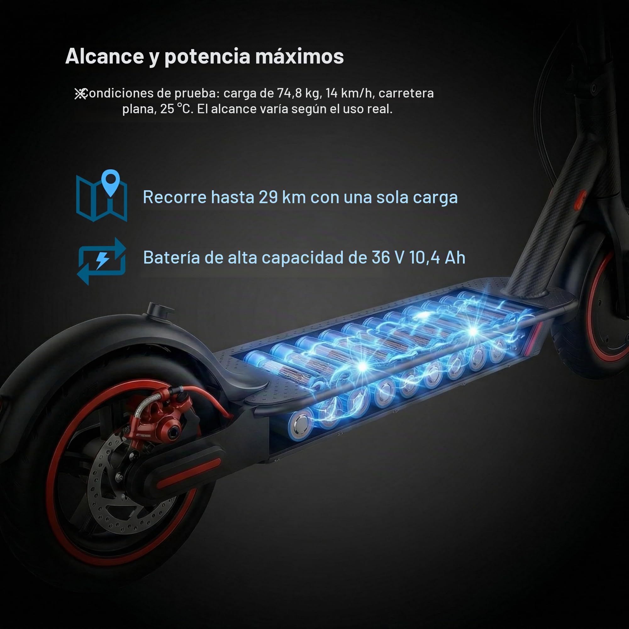 Patinete eléctrico, patinete eléctrico plegable para adultos, rango de 12/18 millas, neumático de 8.5 pulgadas, control de aplicación, doble frenado
