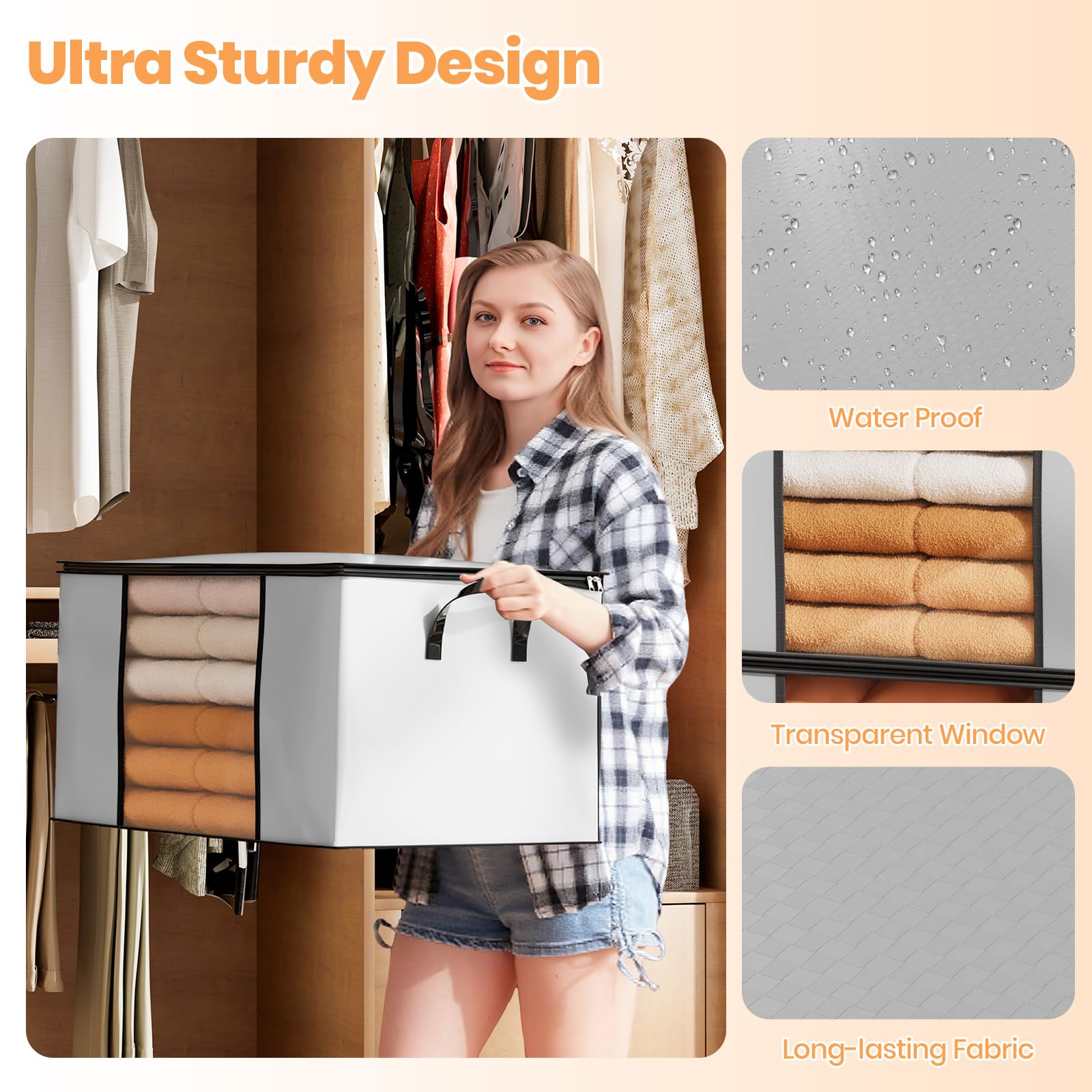 Oak & Tea Storage Bags 90L 6-Pack, Moving Bags & Wardrobe Organiser with Lid & Zips, PE Coated Woven Fabric - Image 2
