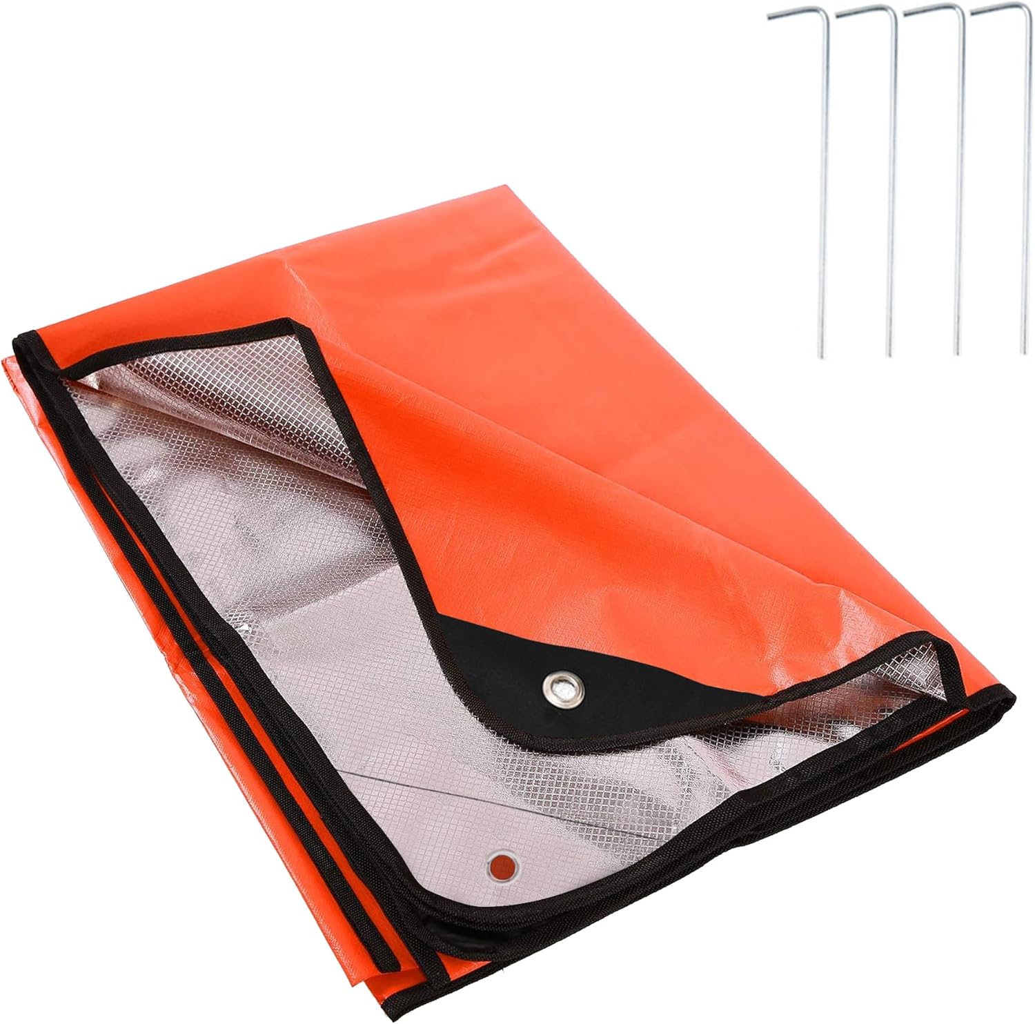 Heavy Duty Survival Blanket, Thermal Reflective Insulated Tarp, All-Weather Waterproof Emergency Blanket for Hiking, Camping, Camping Tarp with 4 Ground Nails,59" x 82" (Orange)