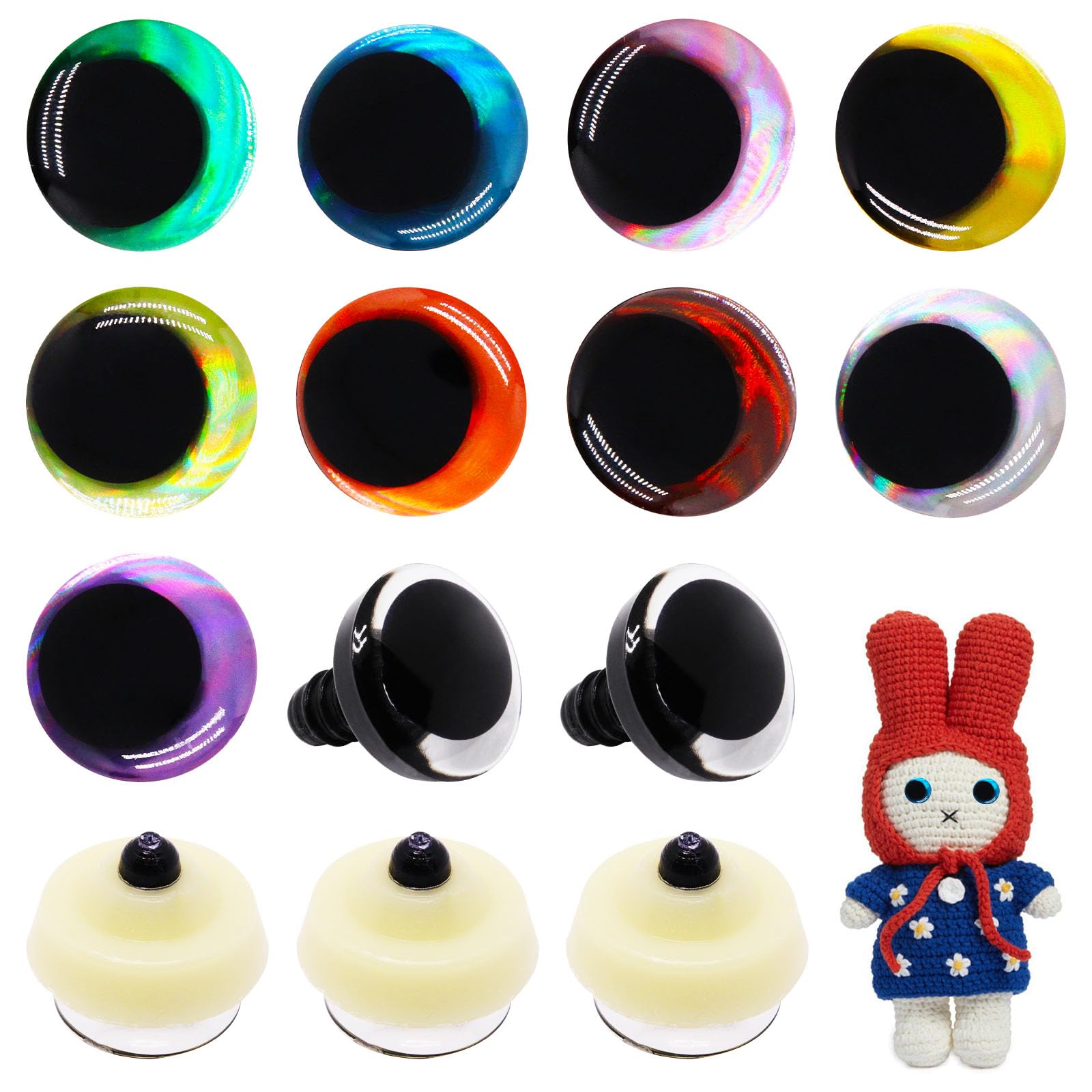 18pcs 3D Safety Eyes for Crocheting, 18mm Safety Eyes with Bowl Washers, Tie Dye Laser Crochet Large Saftey Eye for Crochet Animals Doll Eye Crafts Gift for Crochet Lovers (9 Colors)-image-19
