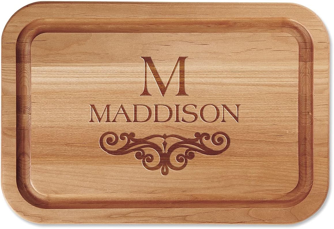 Initial Personalized Red Alder Wooden Cutting Board - Custom Engraved 11 x 16-Inch, Chopping and Serving Boards, Wedding and Housewarming Gifts, Add Initial and Last Name, by Lillian Vernon
