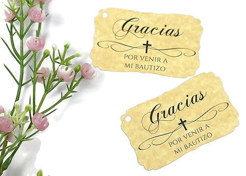 Baptism Tags - Gracias Por Venir A Mi Bautizo (Set of 40) (Antique Gold)