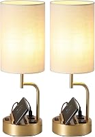 Dreamholder Gold Table Lamps (Pack of 2) with 3 USB Ports, AC Outlet & Dual Phone/Tablet Stands - Modern Bedside Desk Lamp