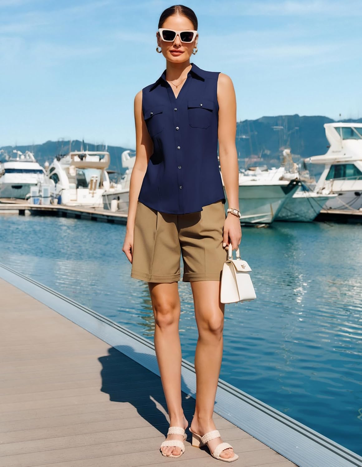 GRACE KARIN Women Sleeveless Button Down Shirts, Summer Solid Dressy Casual Blouse, V Neck Tank Top Business Work 2026 Trendy - Image 4