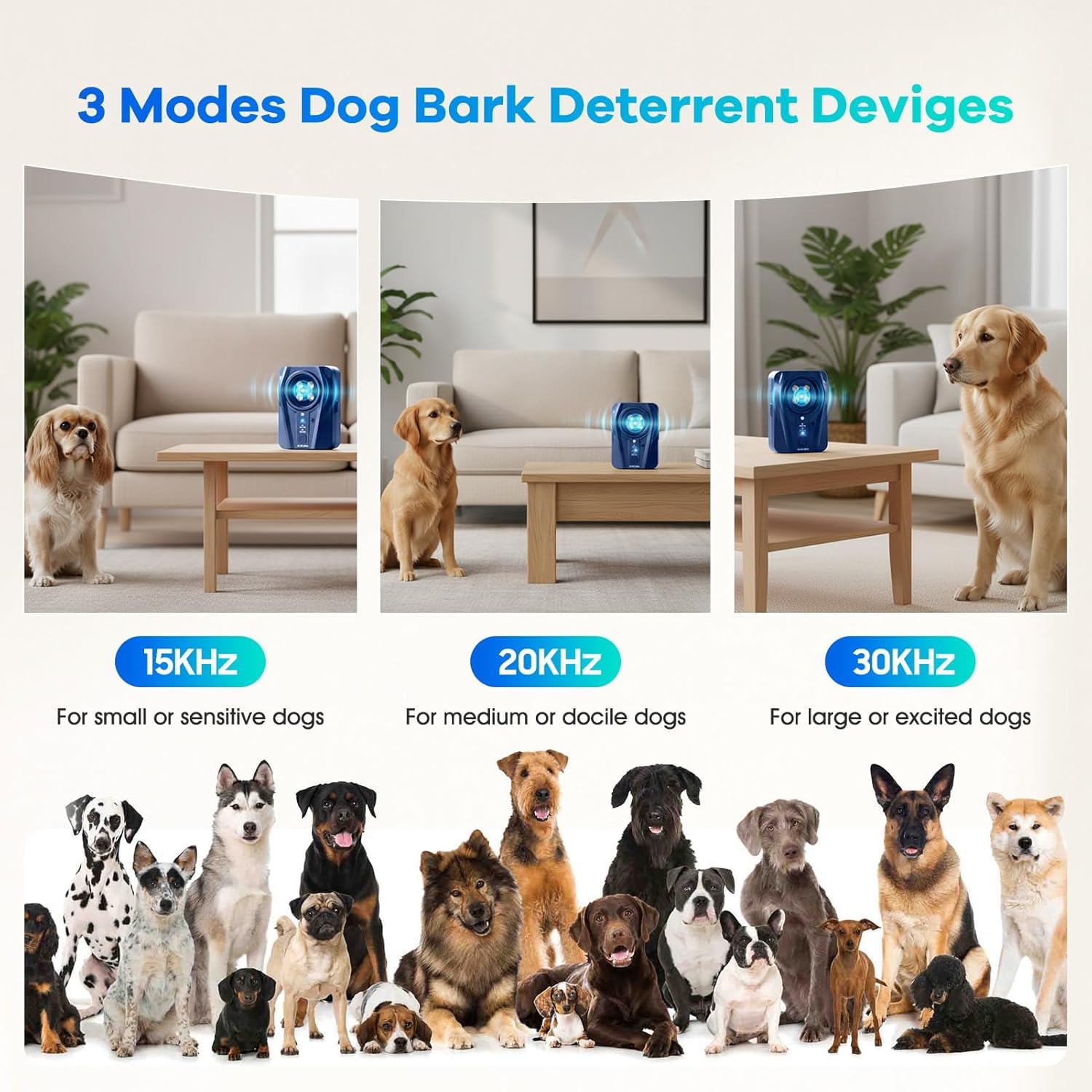 Dispositivo antiladridos, dispositivos disuasivos ultrasónicos de mano para perros con doble frecuencia, rango efectivo de 16.4 pies, dispositivo de ladridos de perro para entrenamiento en