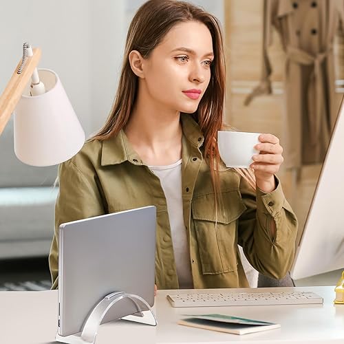 Miniatura 7 de Soporte vertical acrílico para portátil - Elegante soporte transparente para portátil, soporte de acoplamiento que ahorra espacio para MacBook,