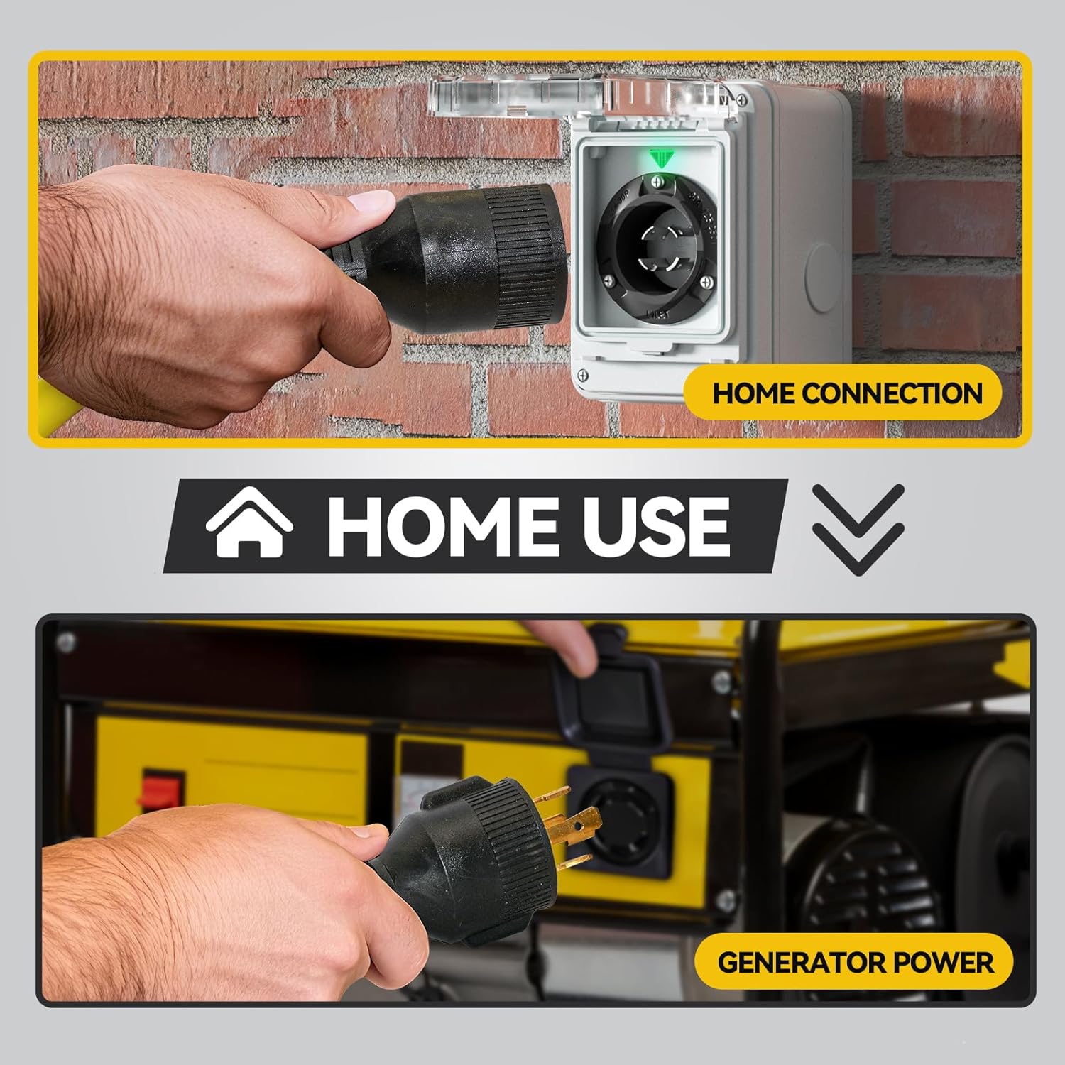 ELEGRP 30 Amp Generator Extension Cord 10 Feet with Pre-Drilled Inlet Box, NEMA L14-30P to L14-30R 10 Gauge SJTW Generator Cord Waterproof Combo Kit, UL Standard Compliant