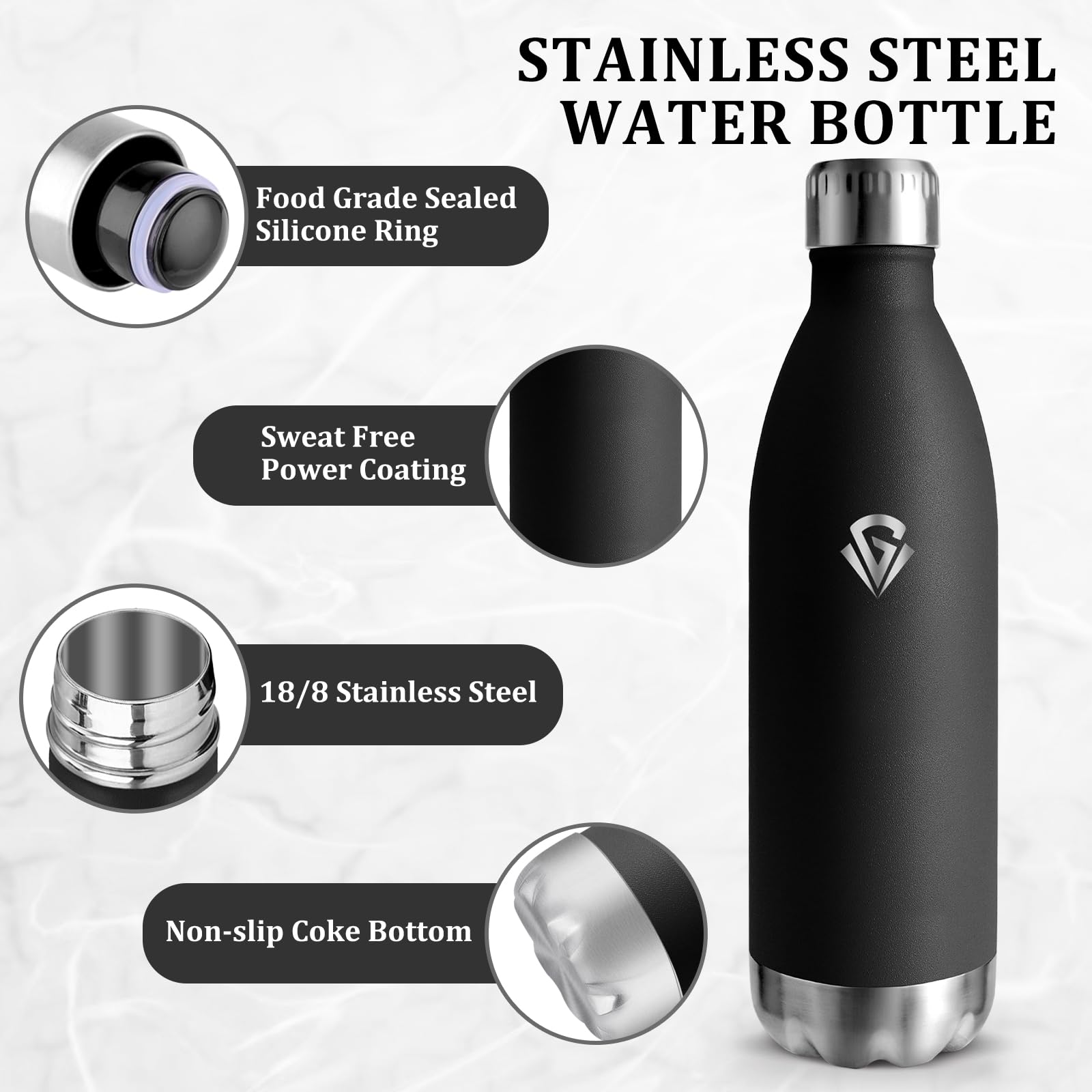 Borraccia Termica 1 litro, Borraccia Palestra Senza BPA, Isolamento Sottovuoto, Borracce Acciaio Inox, Bottiglia Termica a Prova di Perdite per Campeggio, Gym, Fitness