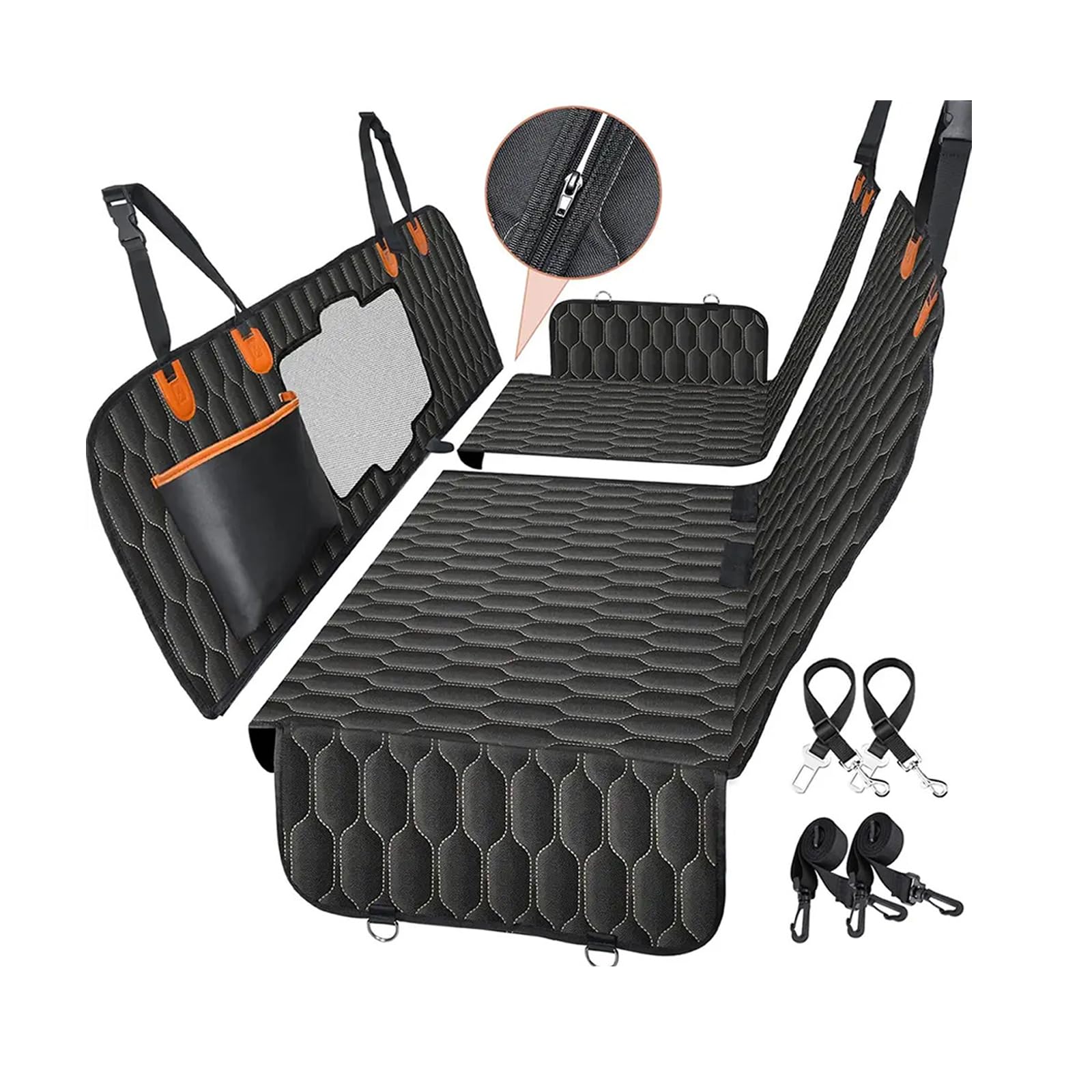 PJDDPWaterproof Durable Dog car seat Cover for Back seat, 4-in-1 Dog Hammock with Mesh Window, Scratch Proof Non Slip Dog Seat Cover, Pets Dog Back Seat Protector for Cars Trucks SUVs