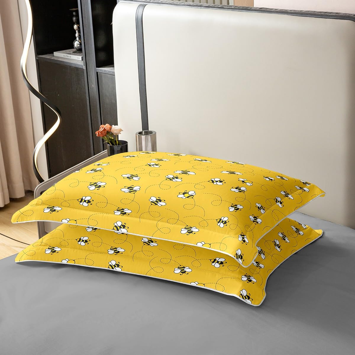 Loussiesd Süße Bienen Baumwolle Bettwäsche Set 135x200cm, Biene und Blumen Bettwäsche Natur Frühling Garten Bieneative Bettbezug für Mädchen Jungen Gelb Schwarz