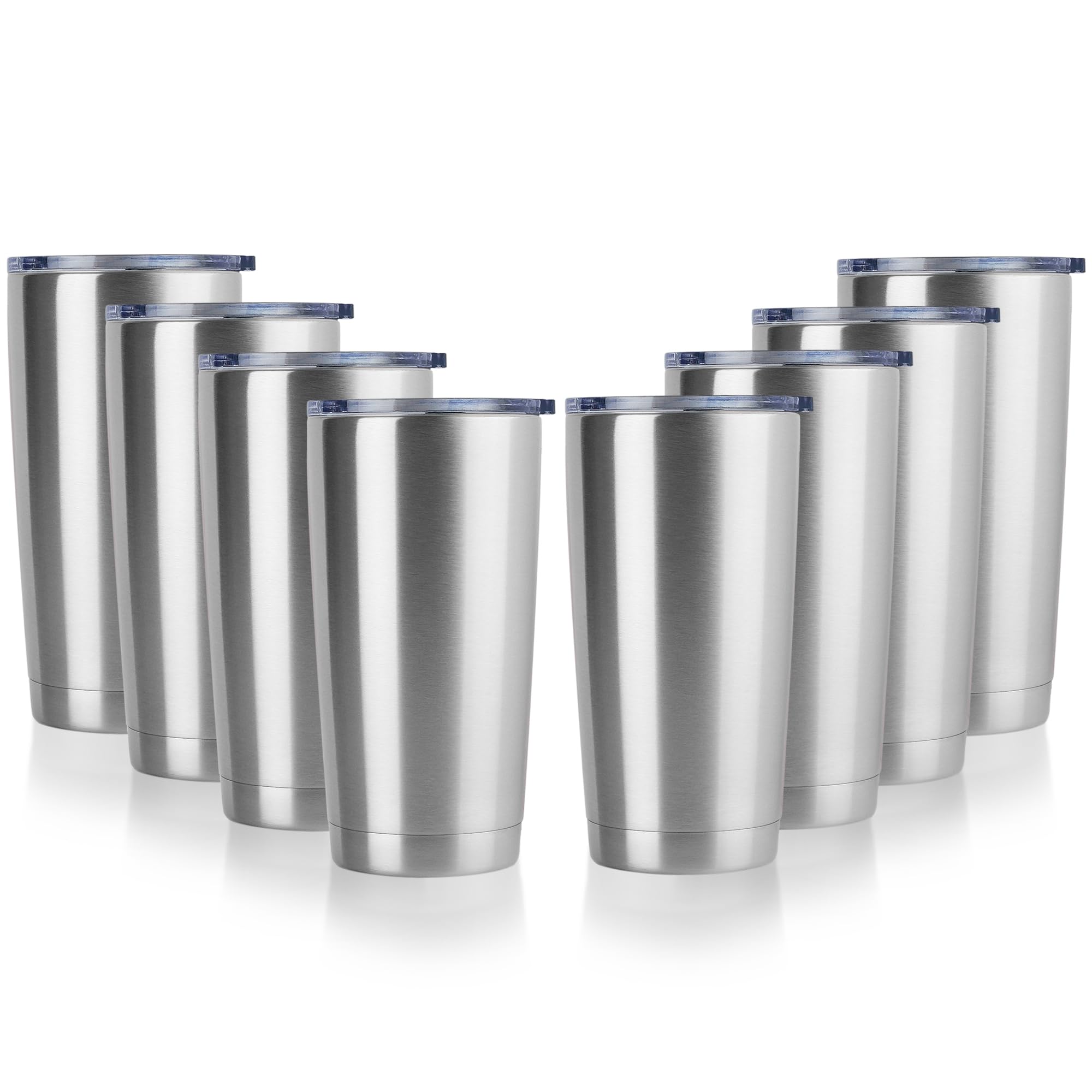 DOMICARE 20oz Stainless Steel Tumbler Bulk with Lid, Double Wall Vacuum Insulated Travel Mug, Powder Coated Coffee Cup, Stainless Steel, 8 Pack