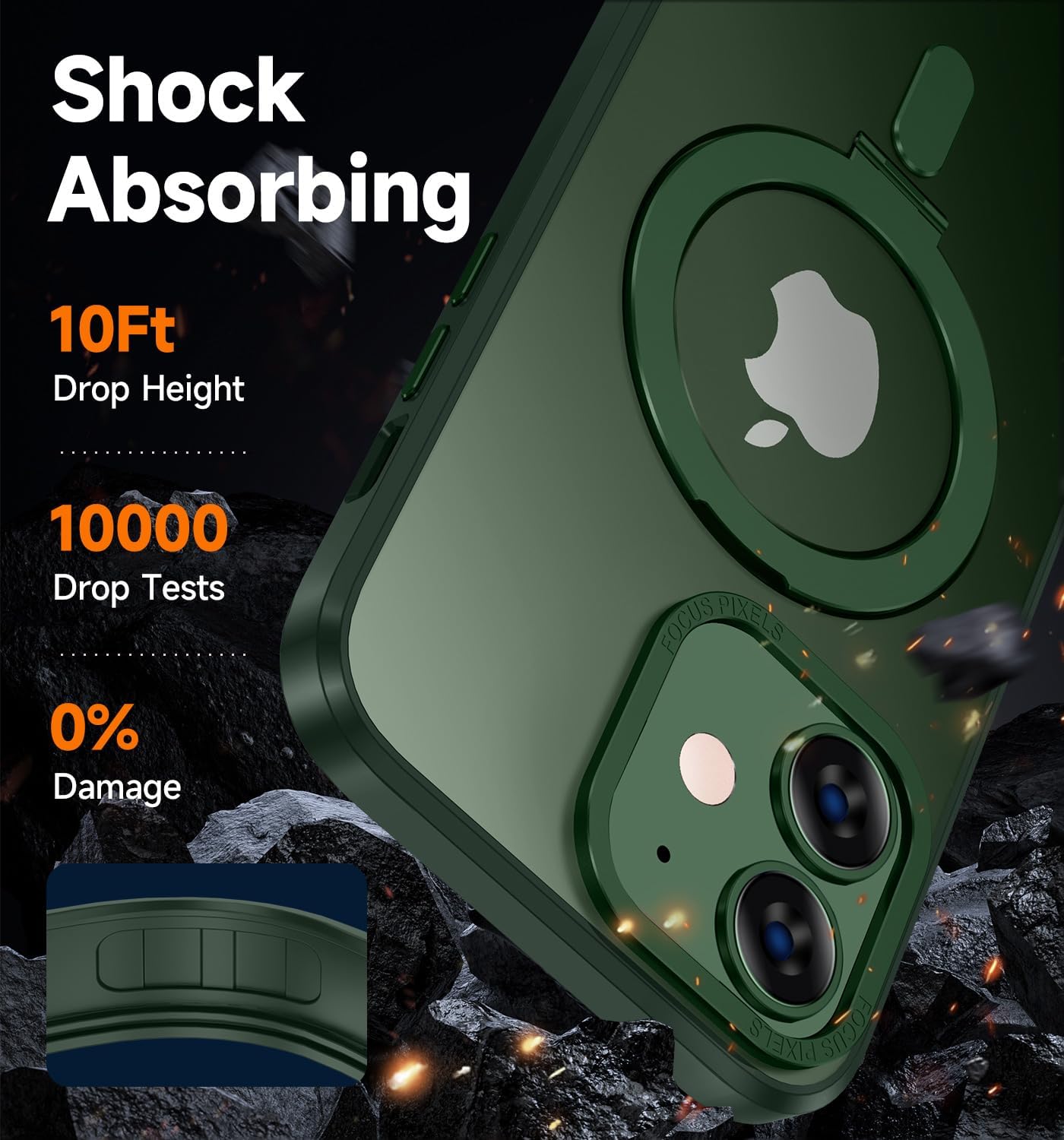 MAGIC JOHN for iPhone 12/iPhone 12 Pro Case 6.1 inch[Compatible with Magsafe] [with Magnetic Metal Stand][Military Grade Shockproof] Anti Yellowing, Matte Back with Soft Edge,Green