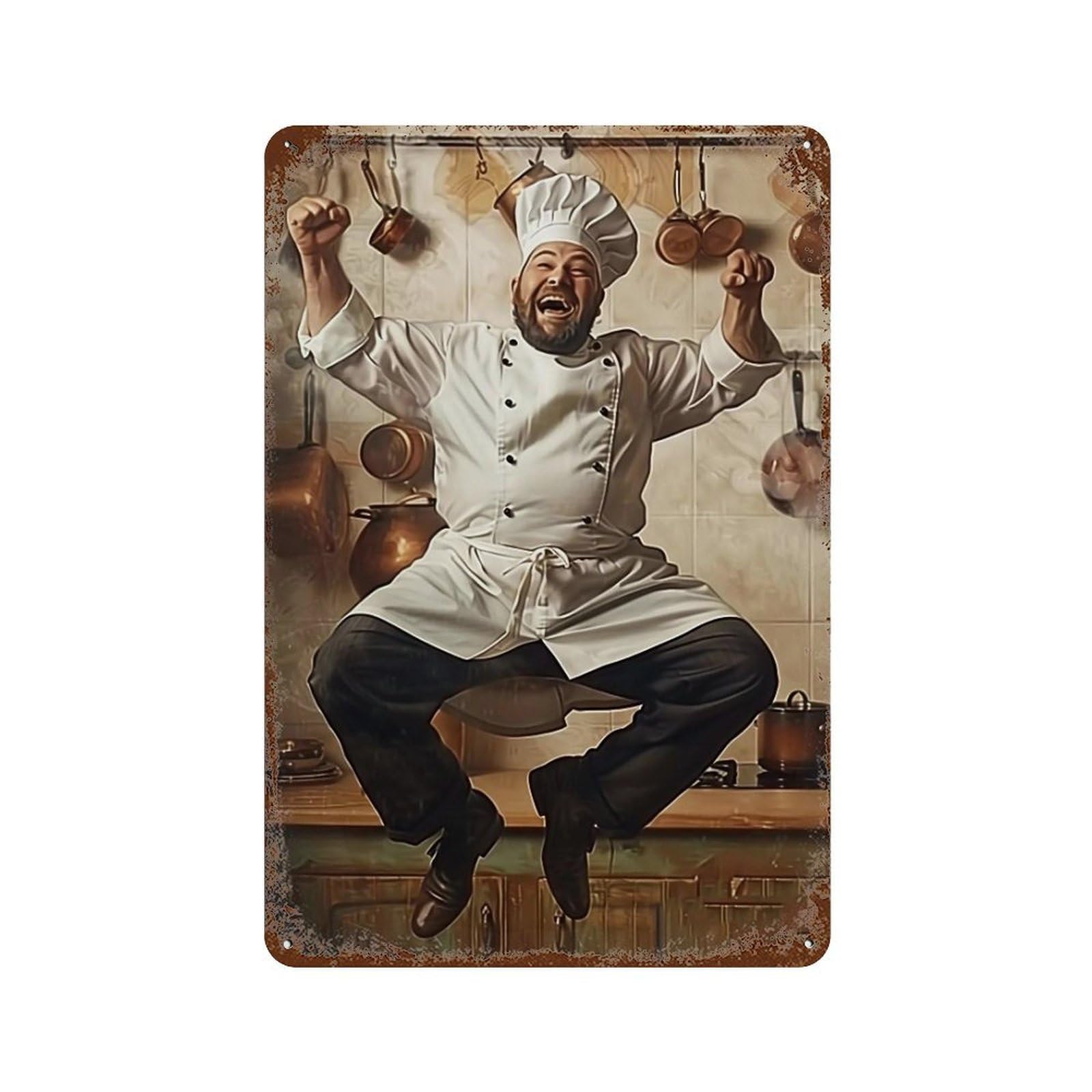 YHGERTKU Happy Laughing Cook Retro Bistro Kitchen 04 Wall Art Retro Iron Vintage Metal Tin Sign Poster Modern Decor for Living Rooms Gift 30x20cm
