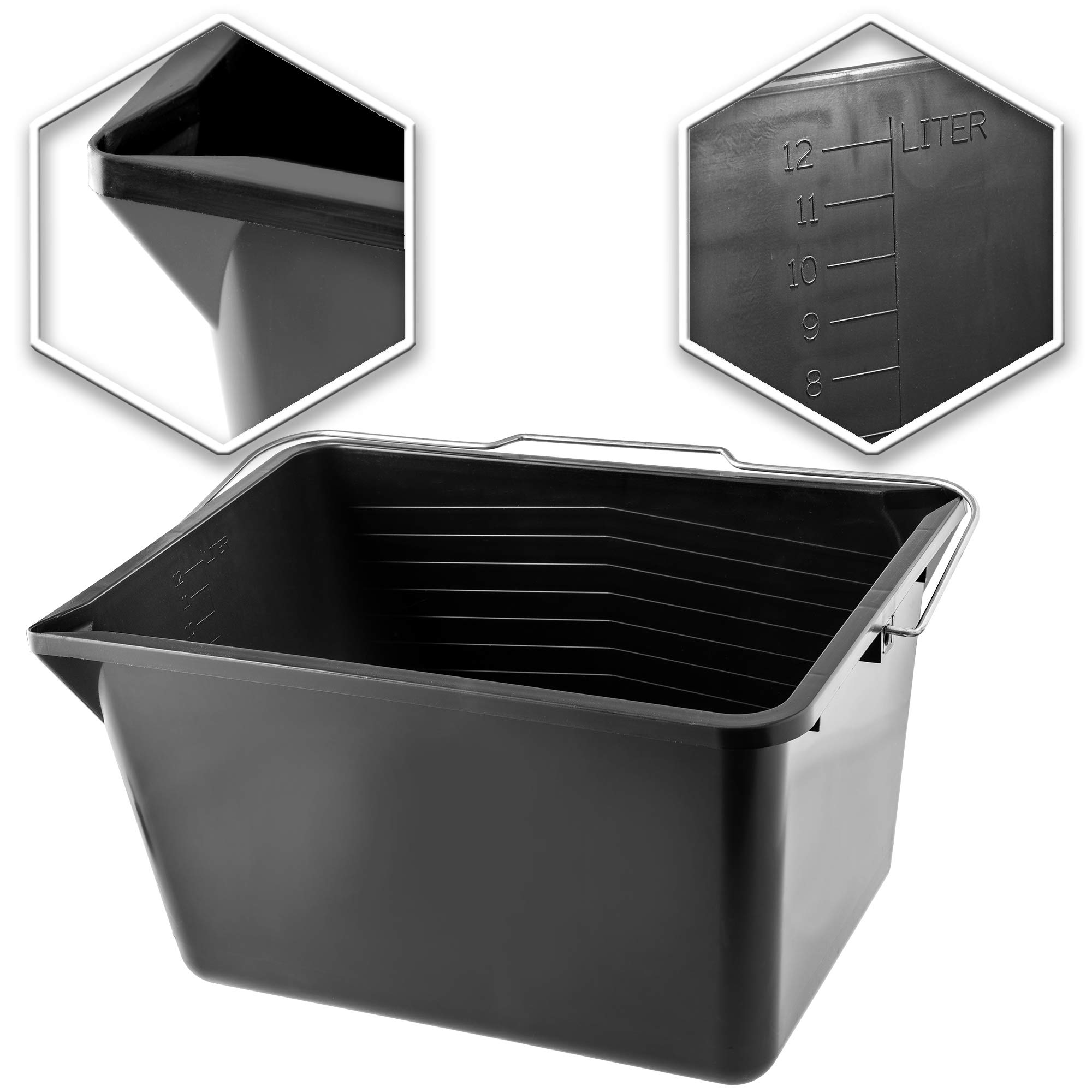 KADAX Cubo de pintura cuadrado de plástico, cubo con asa de metal, cubo de agua resistente con borde de vertido, para renovación, jardín, cubo de limpieza, rectangular, 1 unidad), color negro