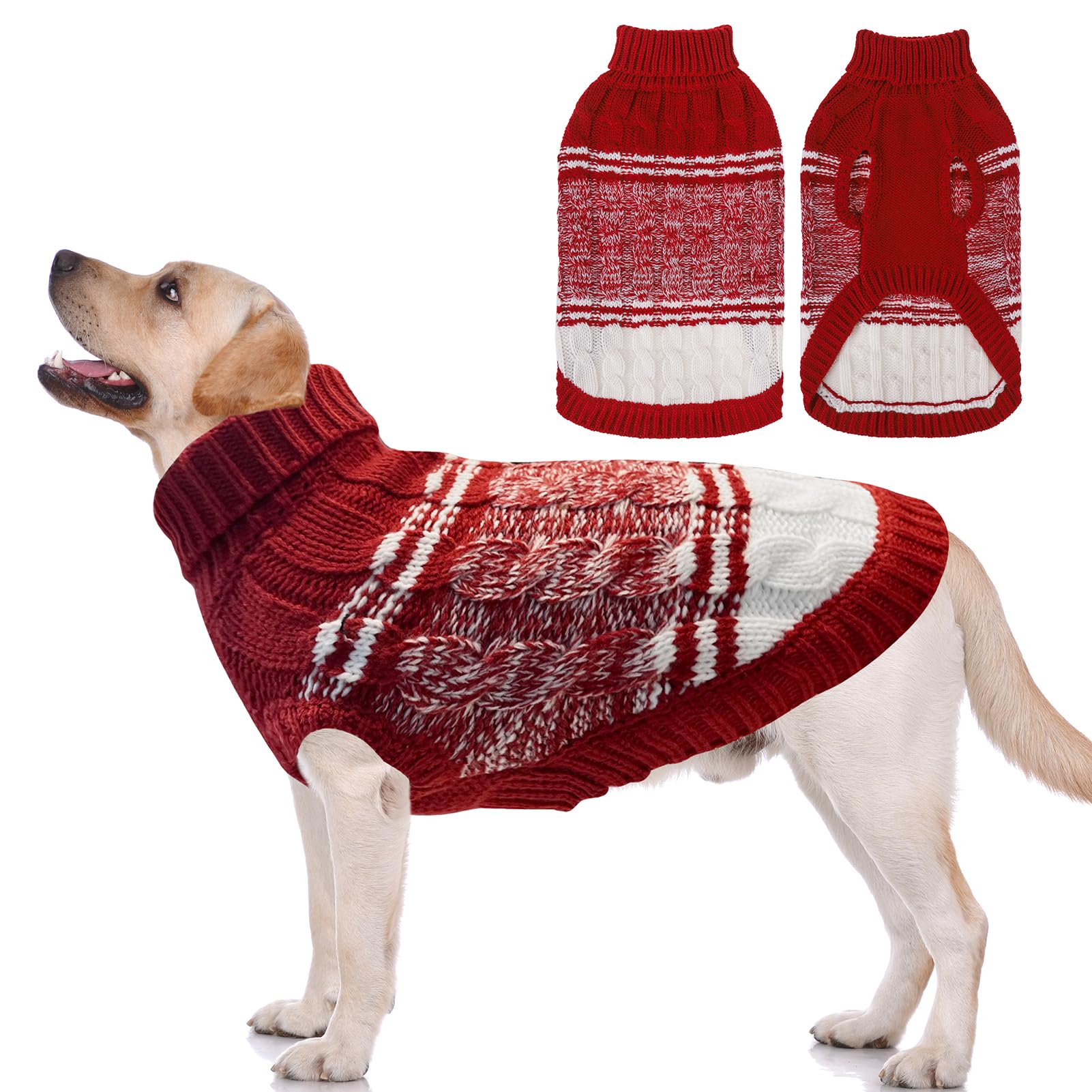 Mihachi Dog Sweaters for Medium Dogs Girl Boy,Soft Warm Dogs Shirt, Cold Weather Dog Coat Turtleneck Knitted Pullover Dog Clothes Costume with Leash Hole for Large Cat Puppy Doggy Pet,Red M