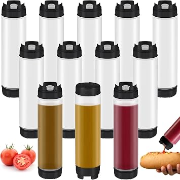 Sabary 12 Pcs Inverted Condiment Squeeze Bottles for Sauces, 16 oz